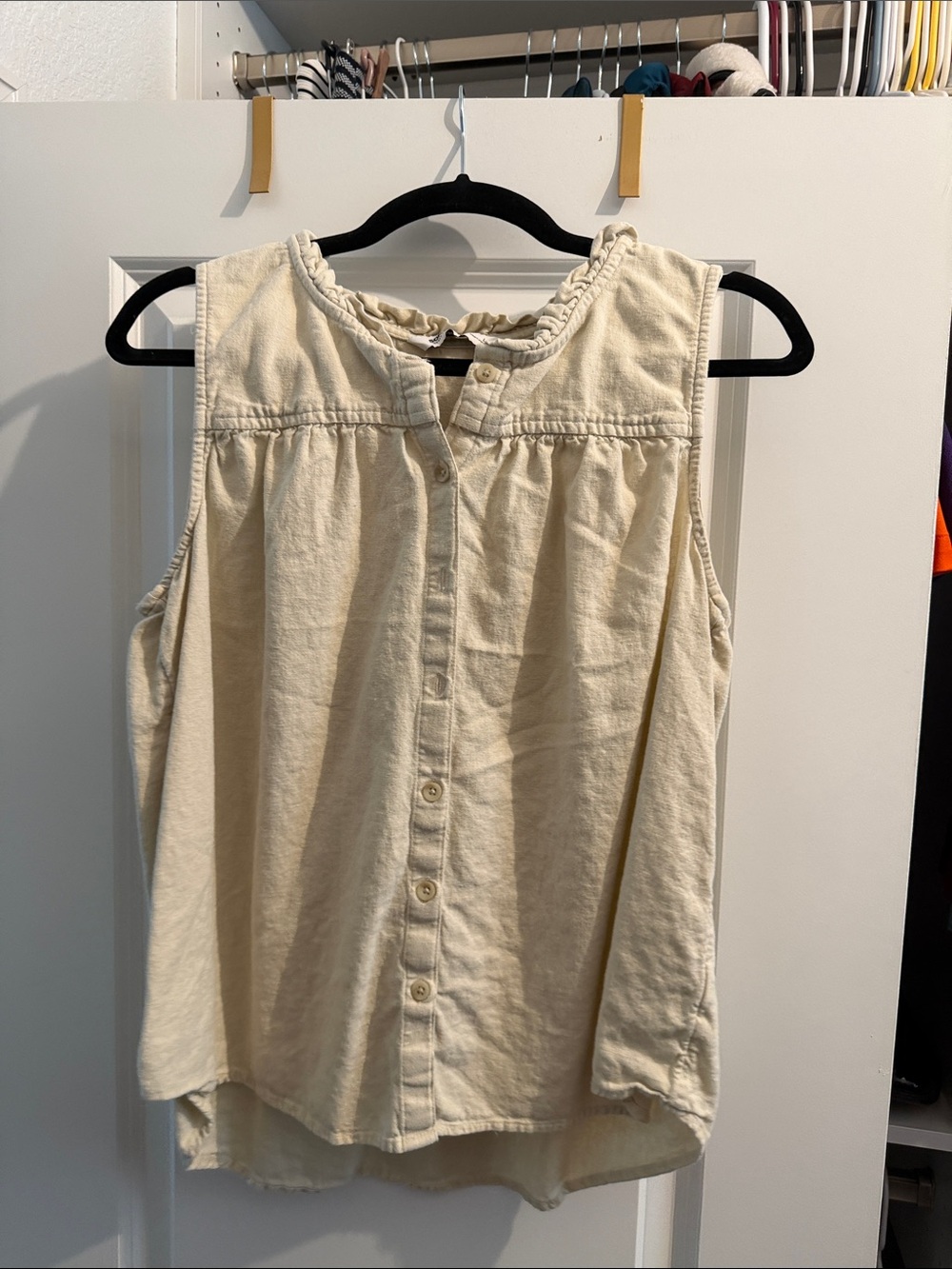 Sleeveless Ruffle-Trim Button Front Top - Cream
